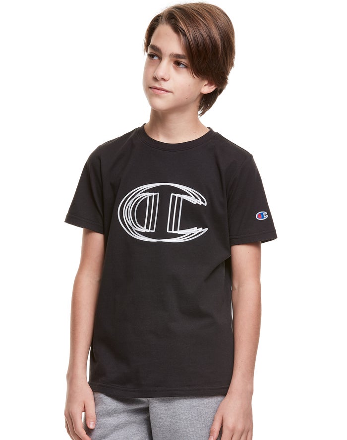 Champion T-Shirt Jongens - Zwart - Vibrating C Logo ( 736458-UVS )